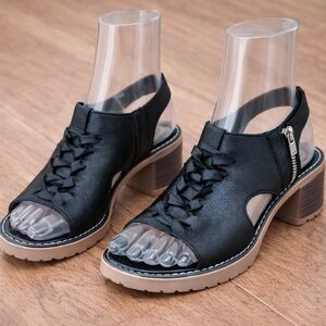 Black Leather Women's Sandals